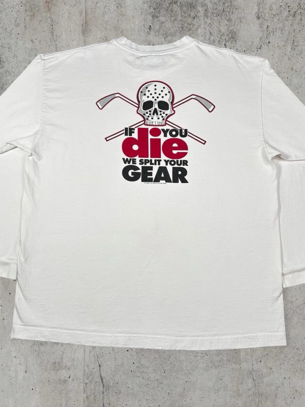 Vintage 90s Hockey Skull Long Sleeve T Shirt Large If You Die We Split Your Gear